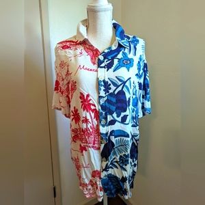 FARM Rio Red and Blue Tropical Print Men's Shirt